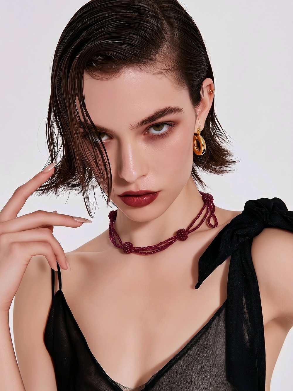 Beaded Knot Choker Necklace in Red - Women Jewelry